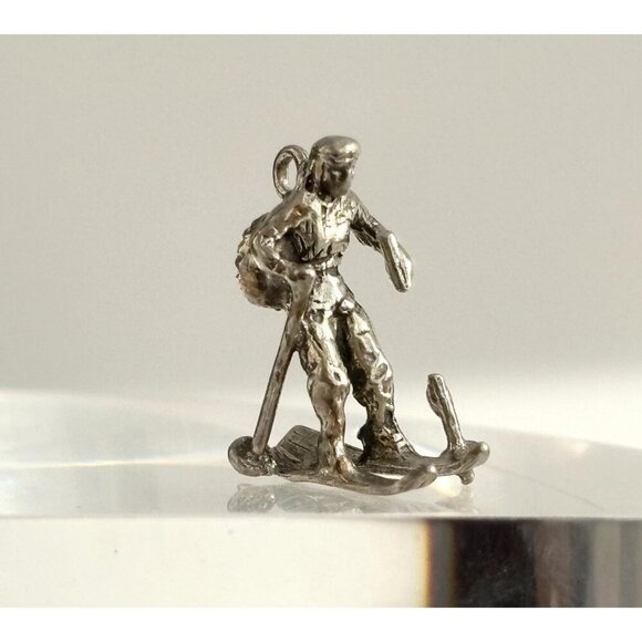 Jewelry - Turquoise Accented Antiqued Sterling Silver Skiier Vintage Pendant | Charm